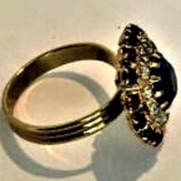 NEW RARE NOS Red White Blue FACETED PRONG SET Rhinestone DOME ADJUSTABLE Ring - Picture 2 of 2